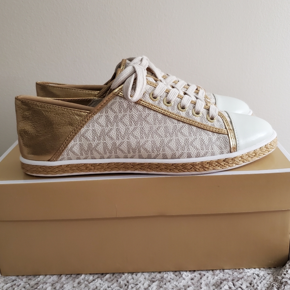 MICHAEL Michael Kors Kristy Espadrille Leather Vanilla & Gold Lace Up Sneaker
